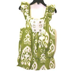 Gymboree Girls Size 9 Batik Chic Green Pullover Ruffled Summer Top Shirt